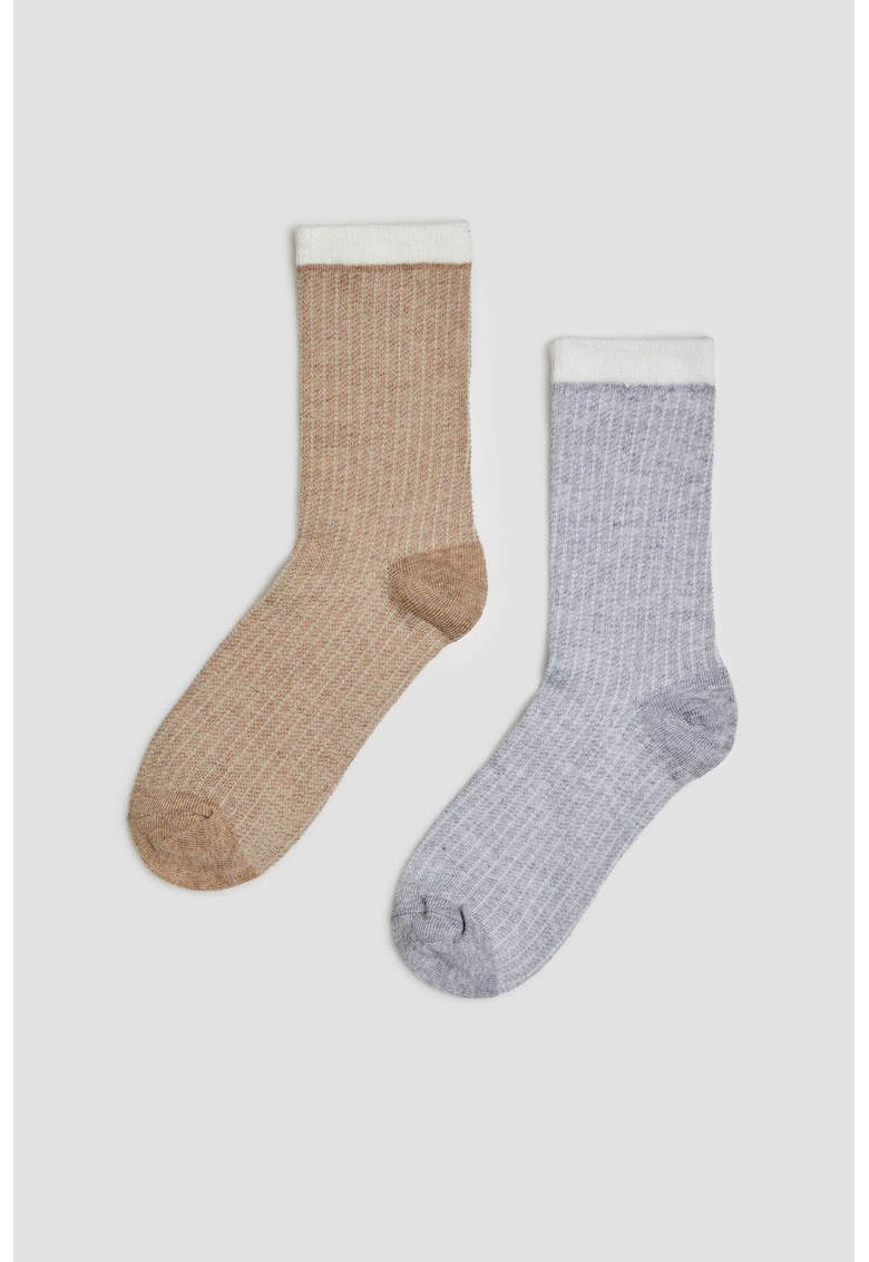 Set de 2 perechi de sosete bej si gri - bumbac