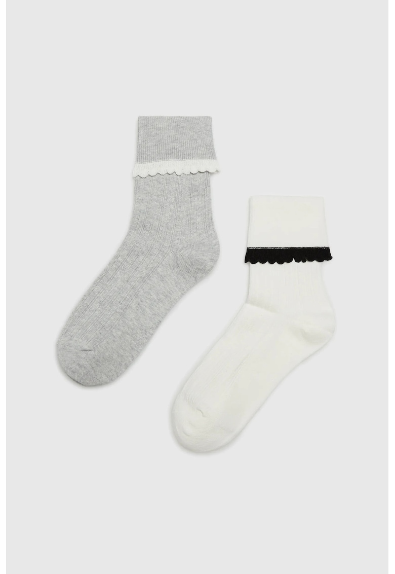 Sosete - alb - 37-40 - bumbac - striat texturat - lunga