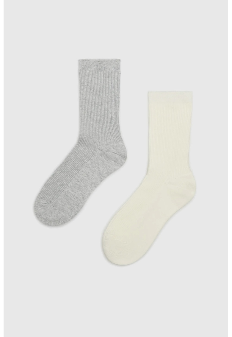 Sosete - alb - 37-40 - bumbac - striat texturat - lunga