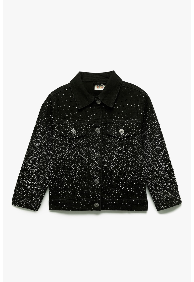 Jacheta din denim cu strasuri si nasturi - Negru