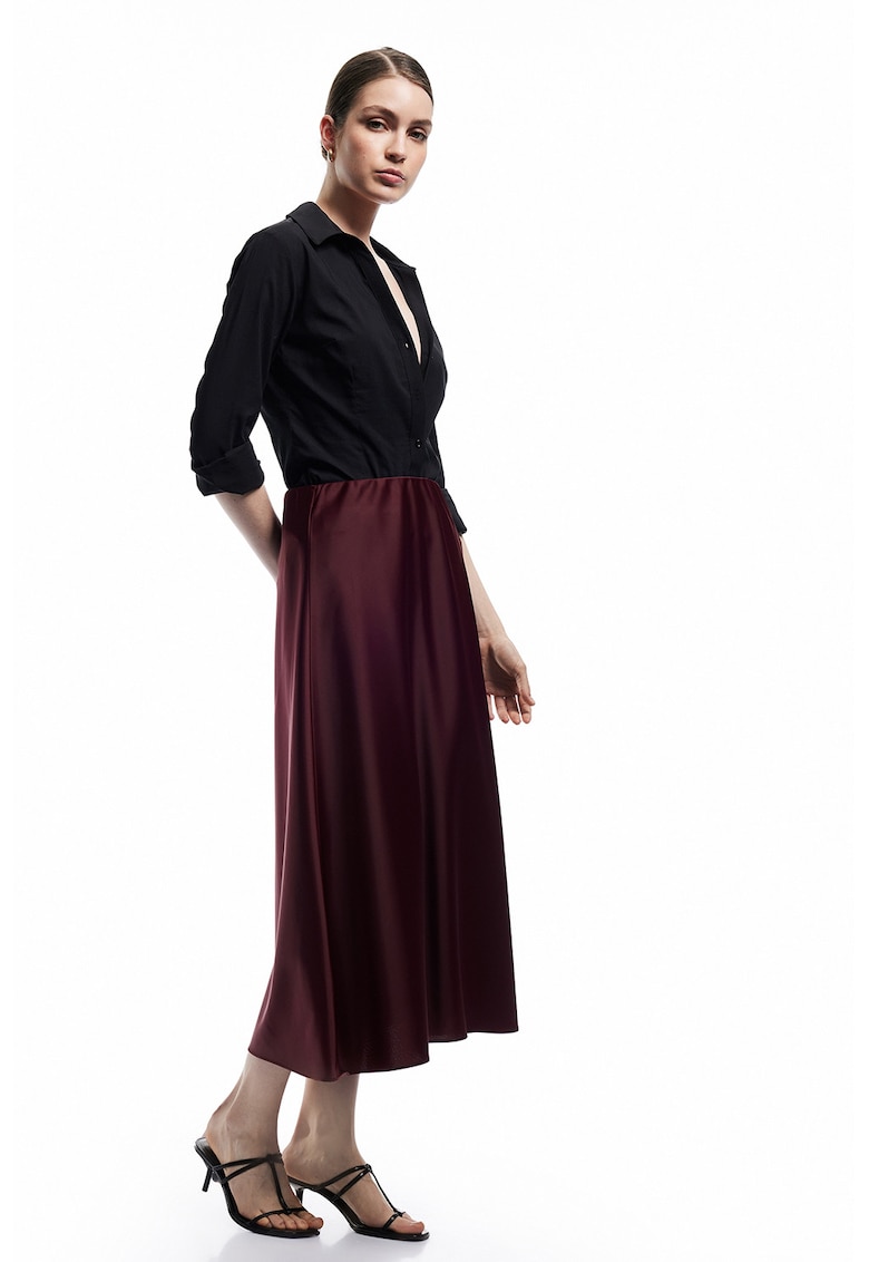 Fusta de satin cu talie inalta - Rosu inchis