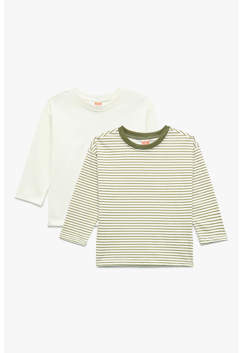 Set de bluze de bumbac uni si cu model - 2piese - Verde/Verde pal