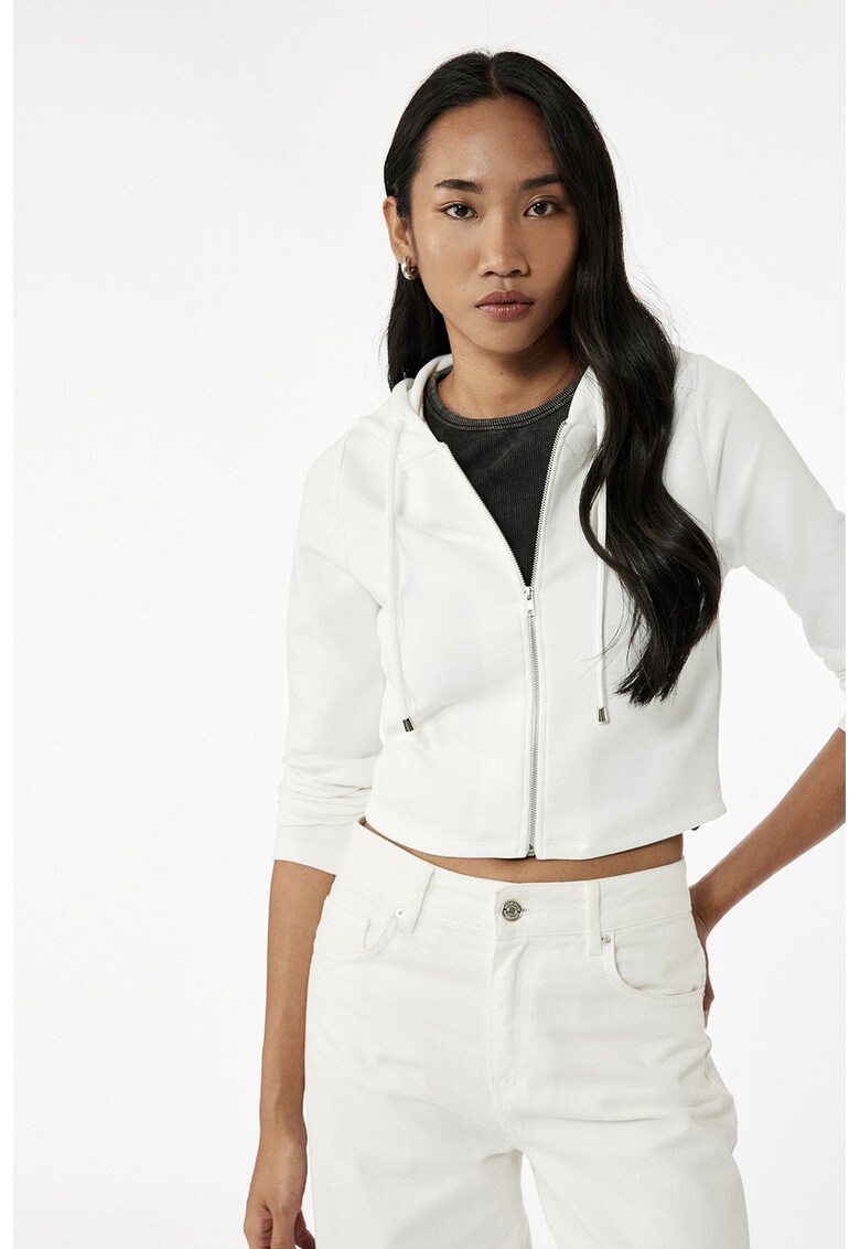 Hanorac crop cu fermoar - Alb
