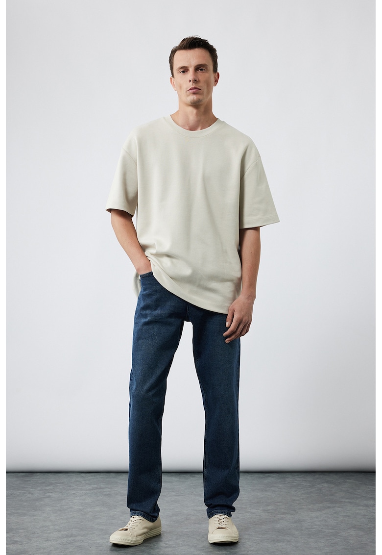 Tricou relaxed fit cu decolteu la baza gatului - Bej