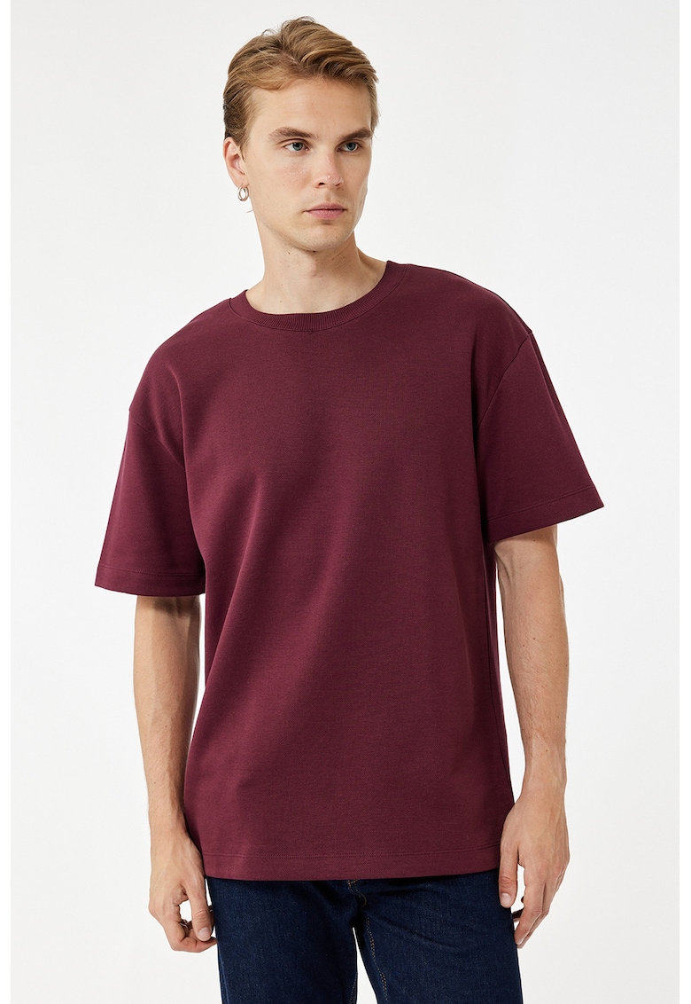 Tricou relaxed fit cu decolteu la baza gatului - Violet tyrian