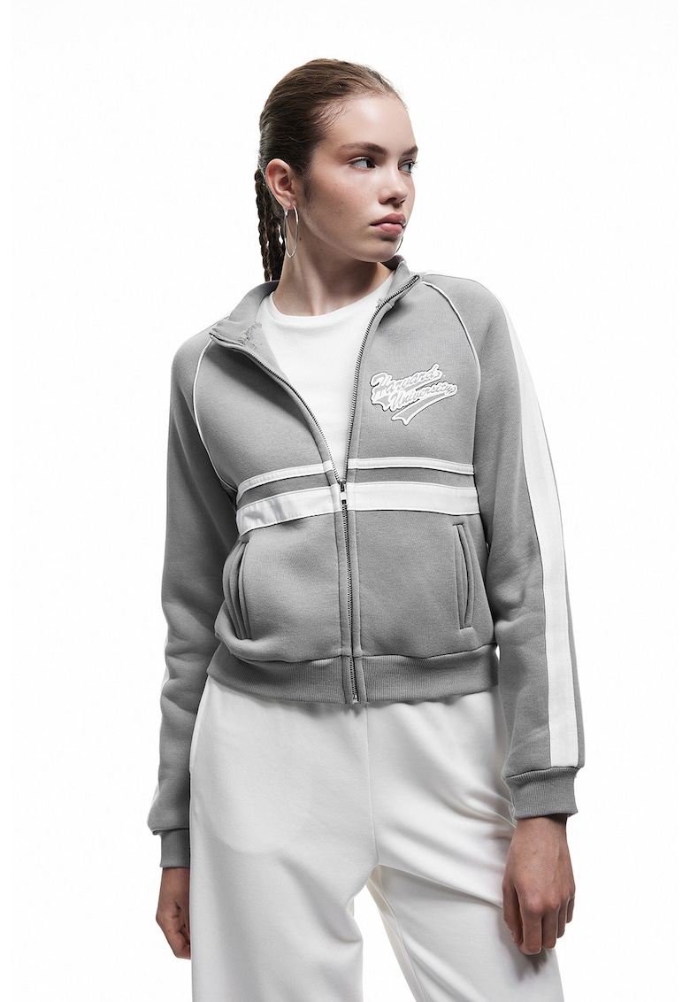Bluza de trening cu imprimeu text pe partea din spate - Alb/Gri deschis