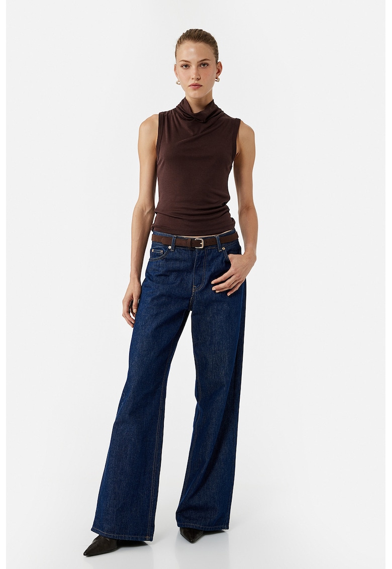 Top din amestec de modal cu guler tip sal - Maro inchis