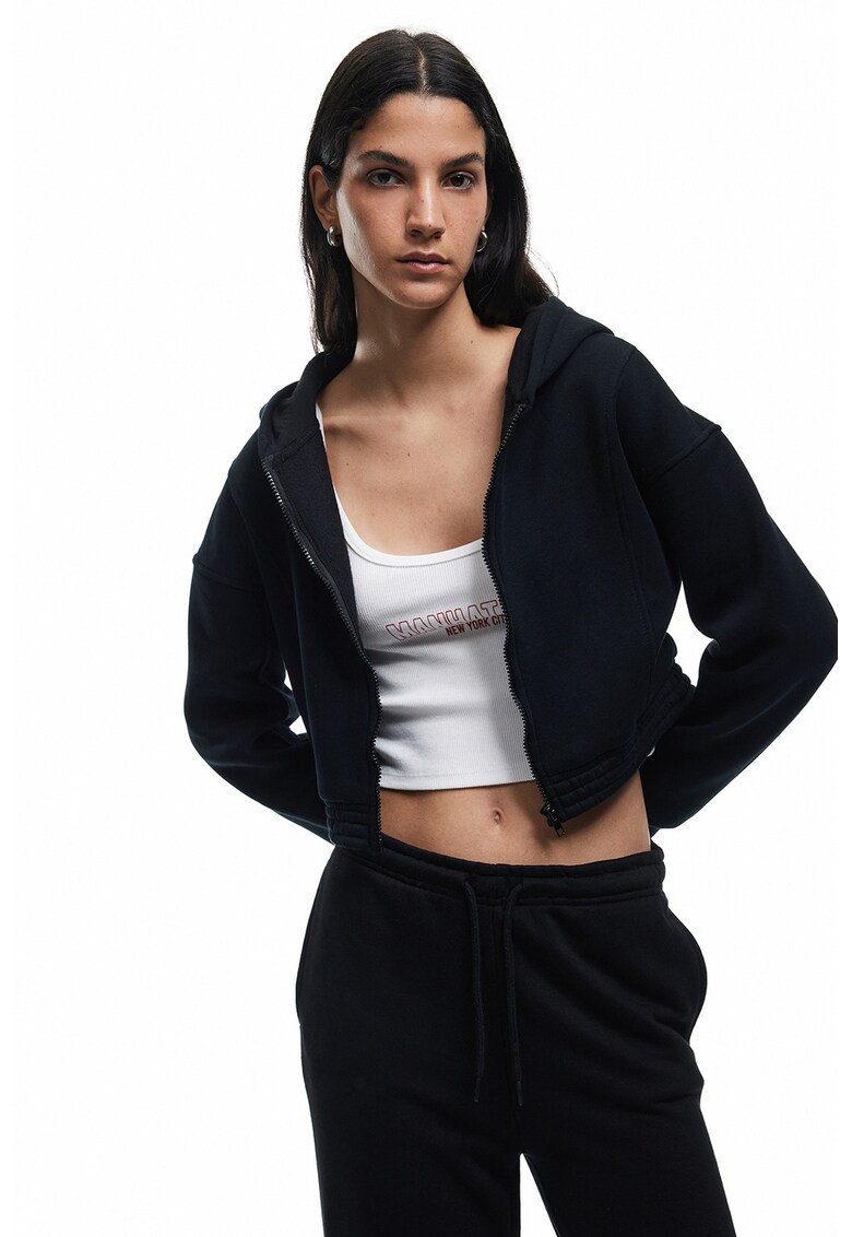 Hanorac crop din amestec de bumbac - Negru