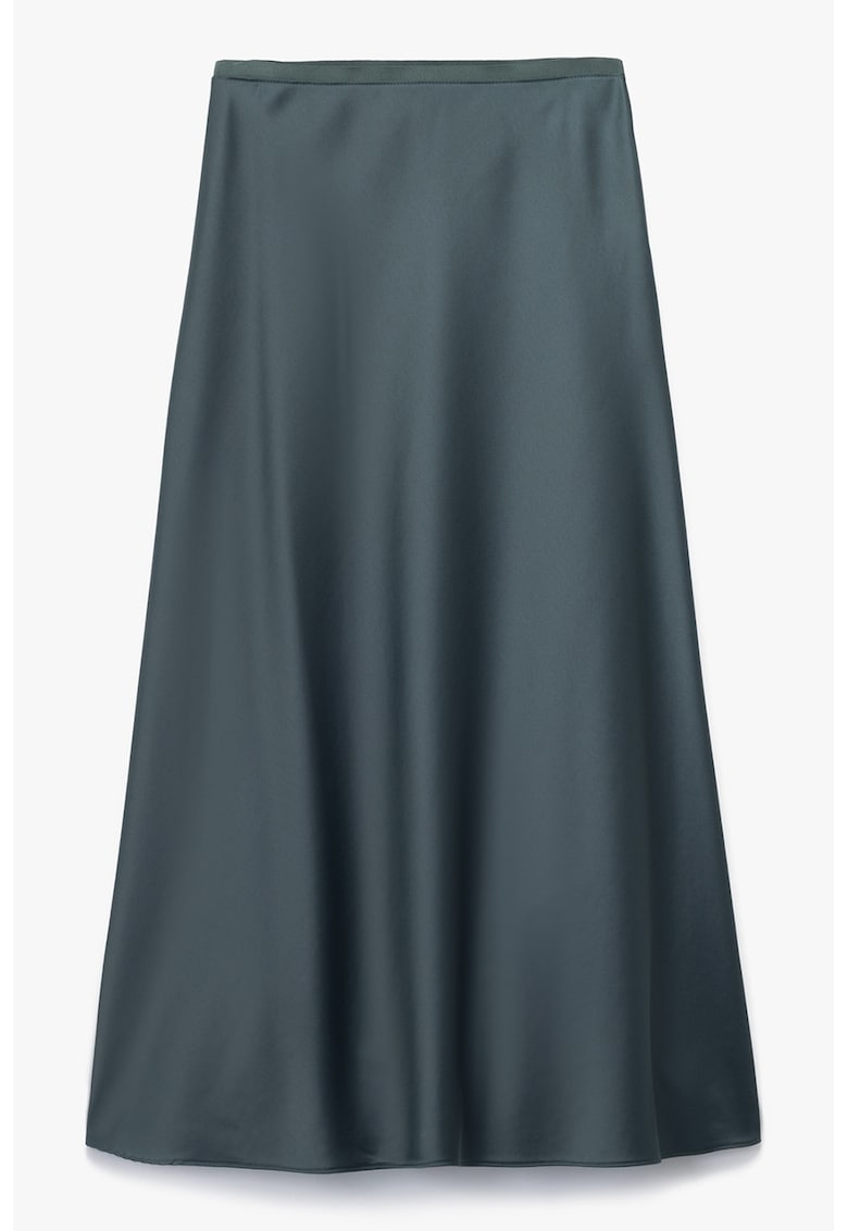 Fusta midi din satin cu croiala in A - Albastru prafuit