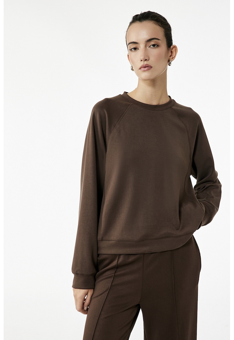 Bluza uni de trening din amestec de modal cu mansete si terminatie elastice - Maro
