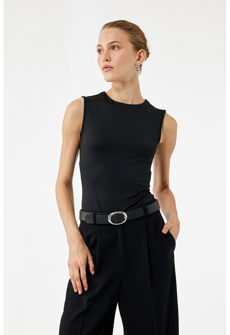 Body slim fit fara maneci - Negru stins