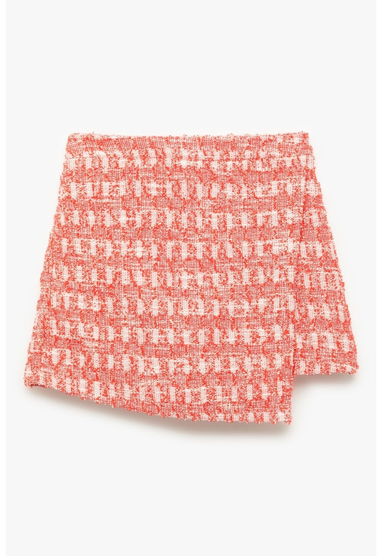 Fusta-pantalon mini din amestec de bumbac cu model uni - Roz somon/Alb murdar