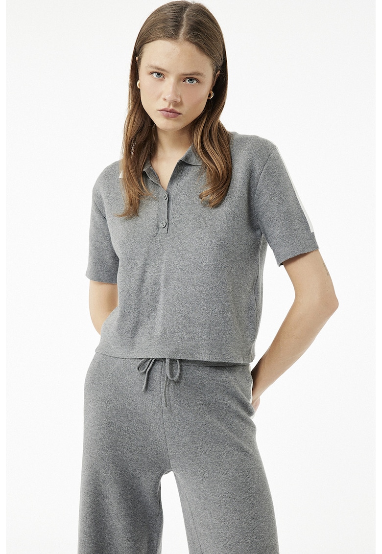 Tricou polo cu detalii contrastante - Gri cenusiu
