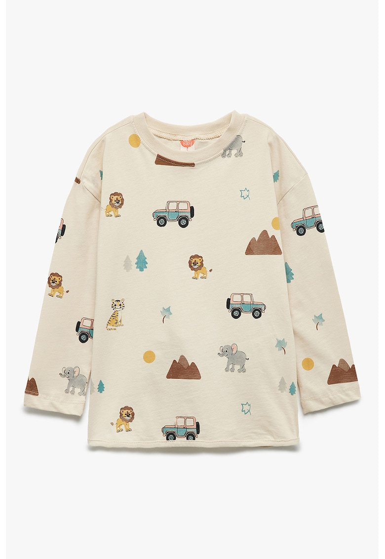 Bluza de bumbac cu imprimeu - Maro/Bej/Albastru