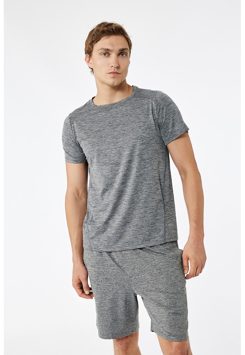 Tricou cu decolteu la baza gatului si maneci raglan - Gri deschis