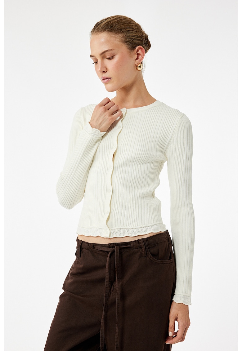 Cardigan striat cu nasturi - Alb