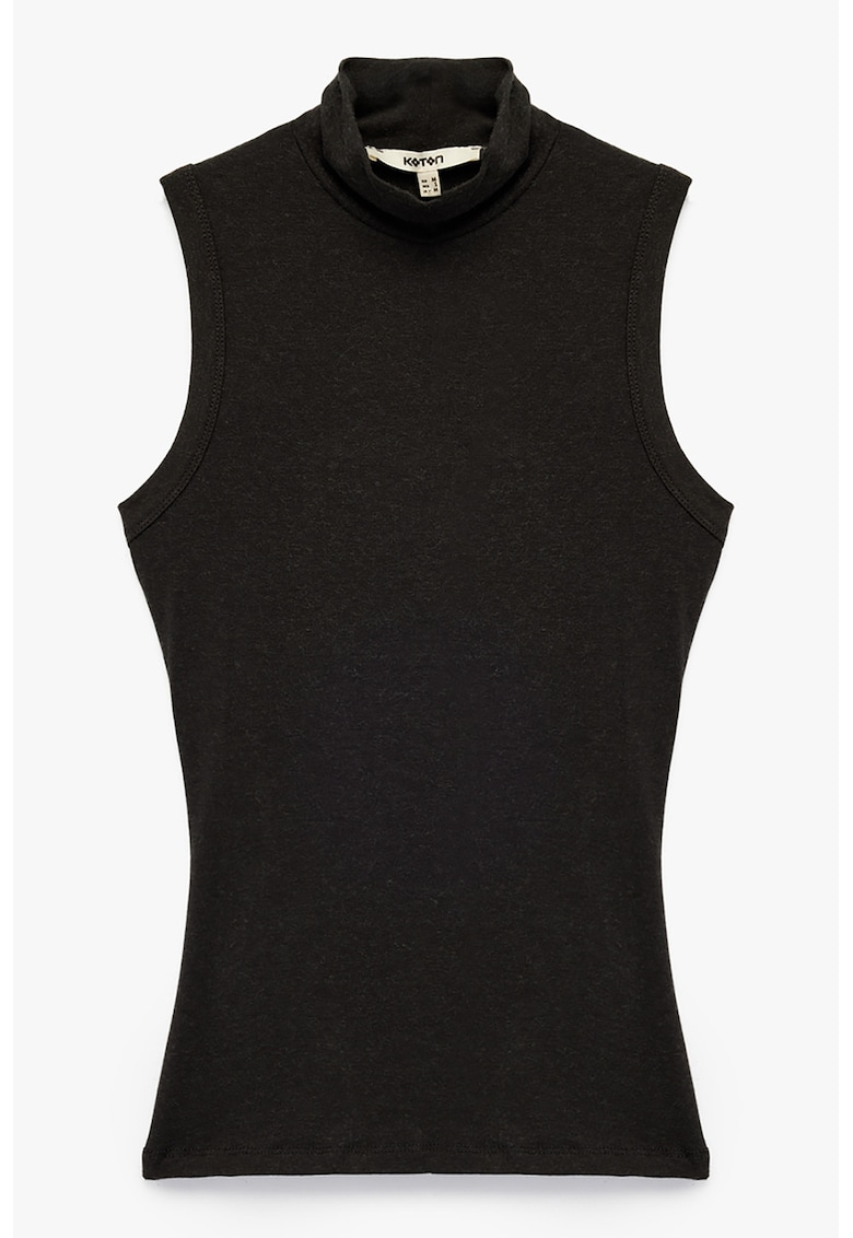 Top slim fit din amestec de lyocell si lana cu guler - Maro inchis