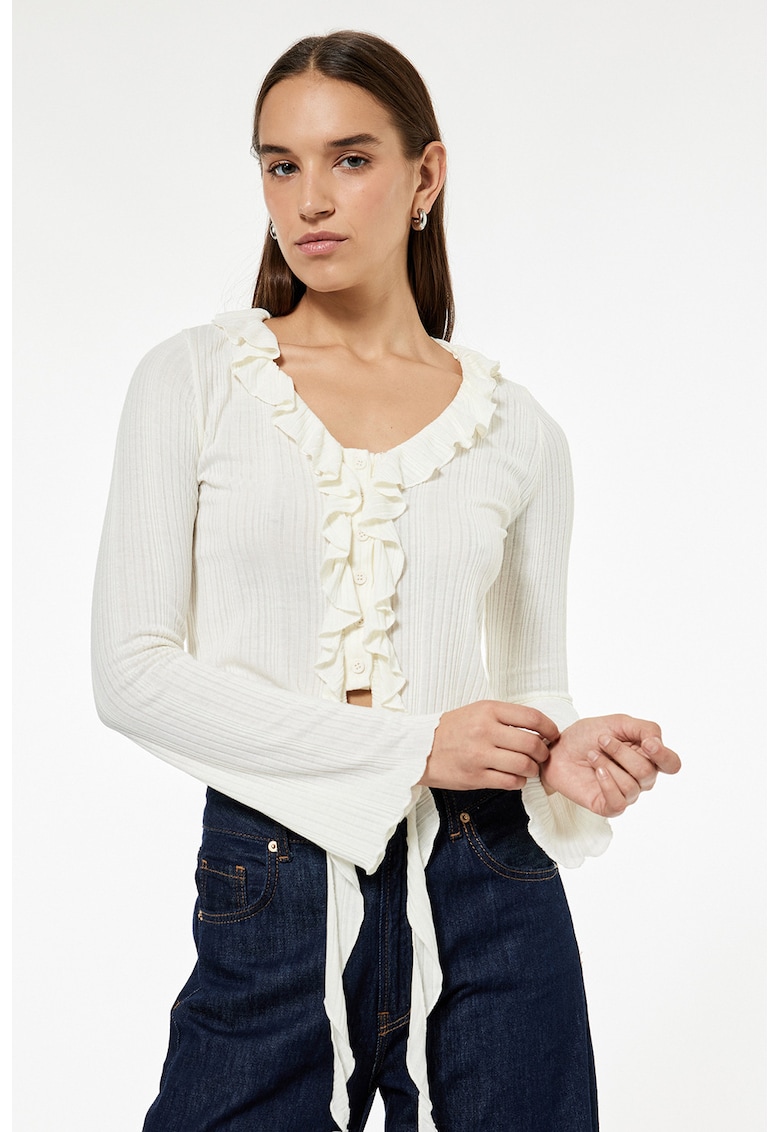 Bluza striata cu garnituri cu volane - Alb murdar