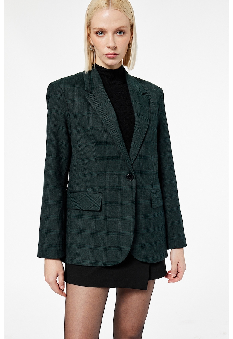 Sacou in carouri cu revere decupate - Verde padure