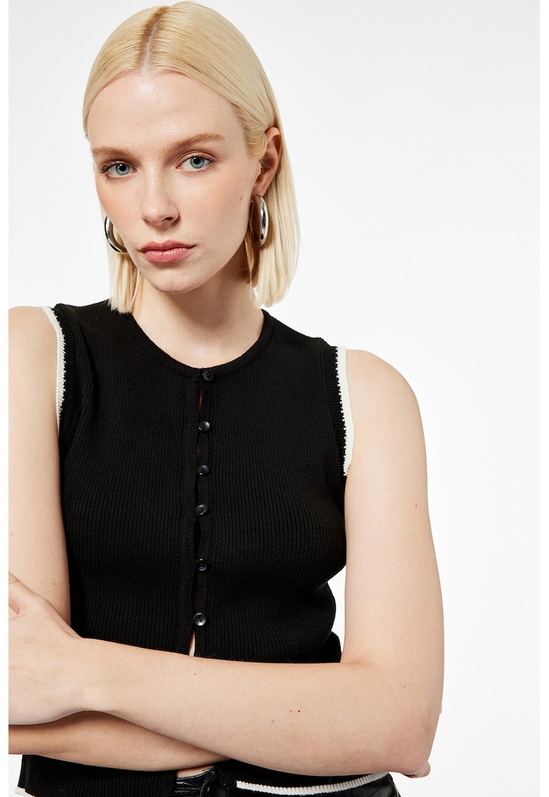 Top slim fit cu nasturi - Negru stins