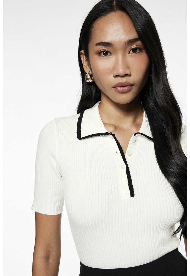 Tricou slim fit cu striatii - Negru/Alb murdar