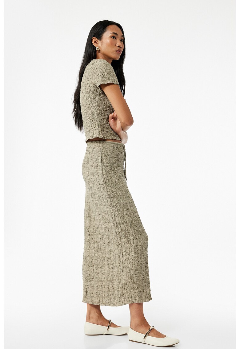 Fusta lunga cu snur si aspect texturat - Grej