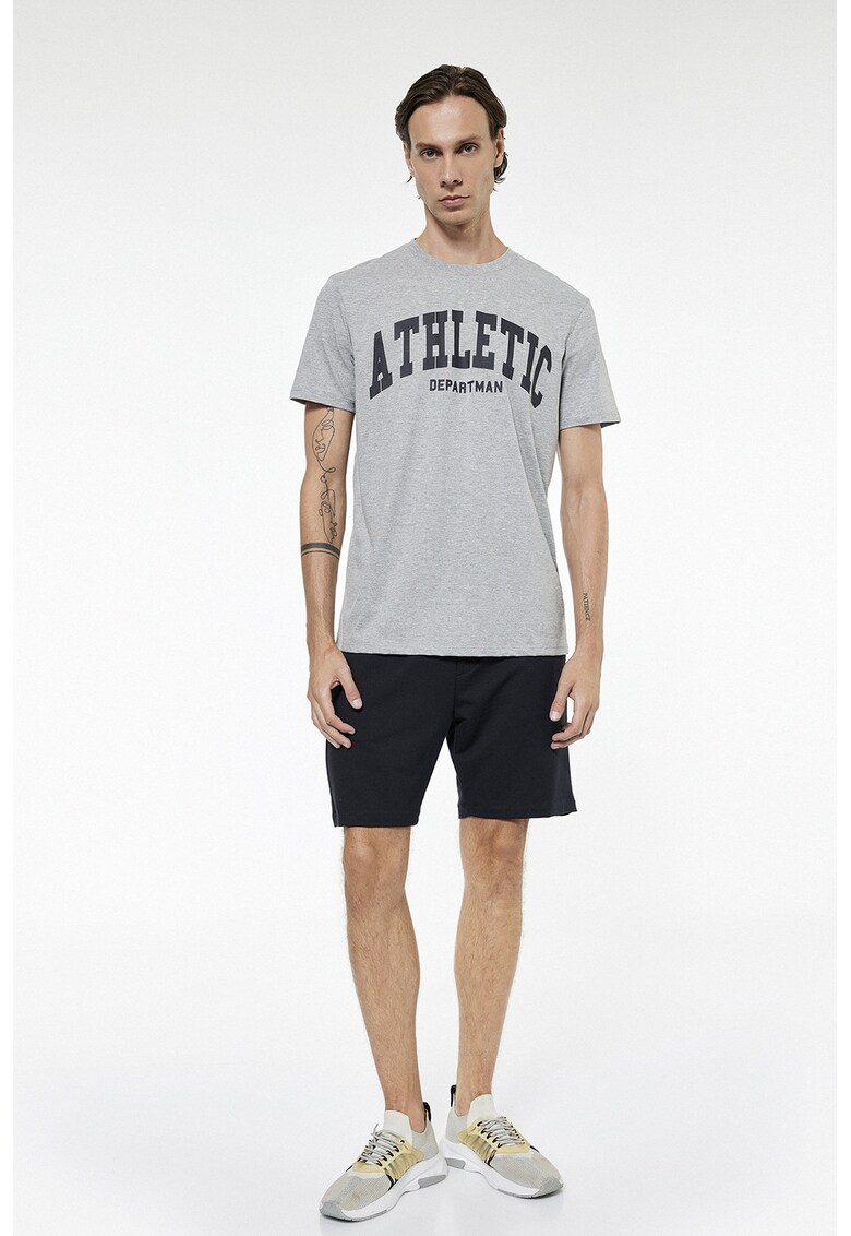 Tricou cu imprimeu text - Gri deschis/Negru stins