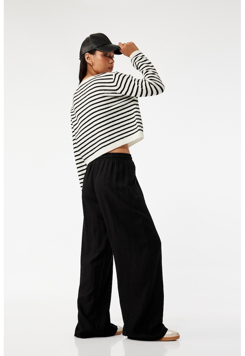 Pantaloni din amestec de in cu croiala ampla - Negru