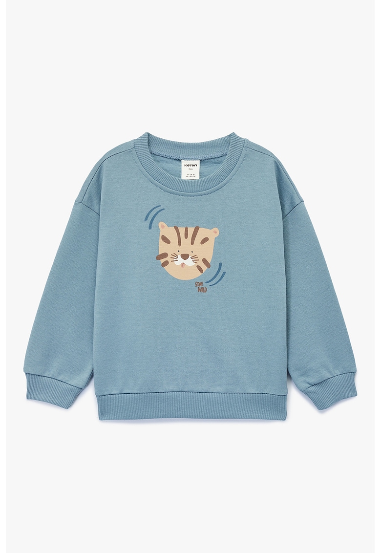 Bluza de bumbac cu imprimeu - Albastru petrol