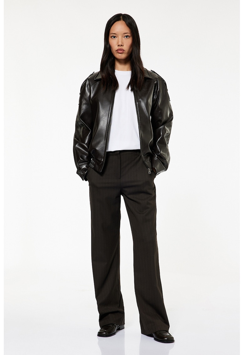 Jacheta de piele ecologica cu fermoar - Maro inchis