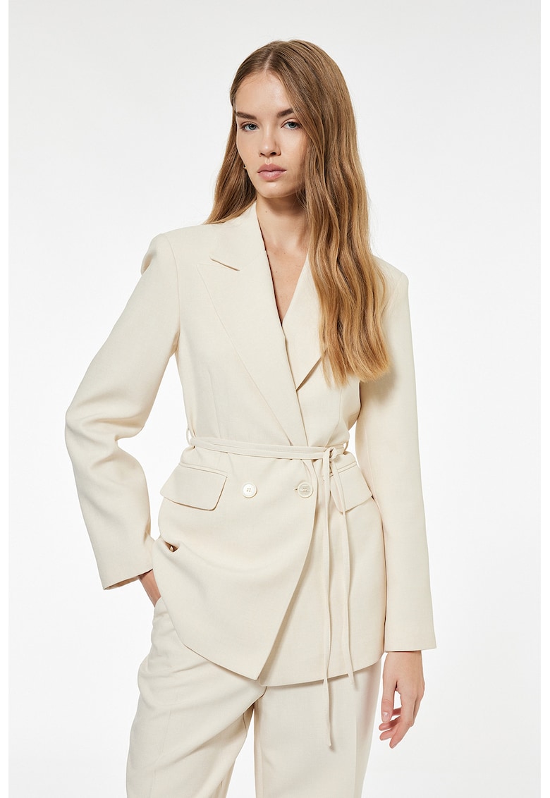 Sacou uni cu nasturi si cordon - Alb murdar