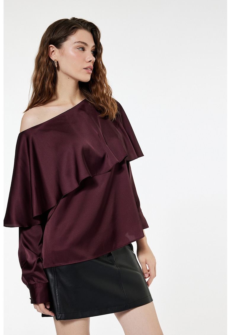 Bluza din satin cu model uni - Visiniu