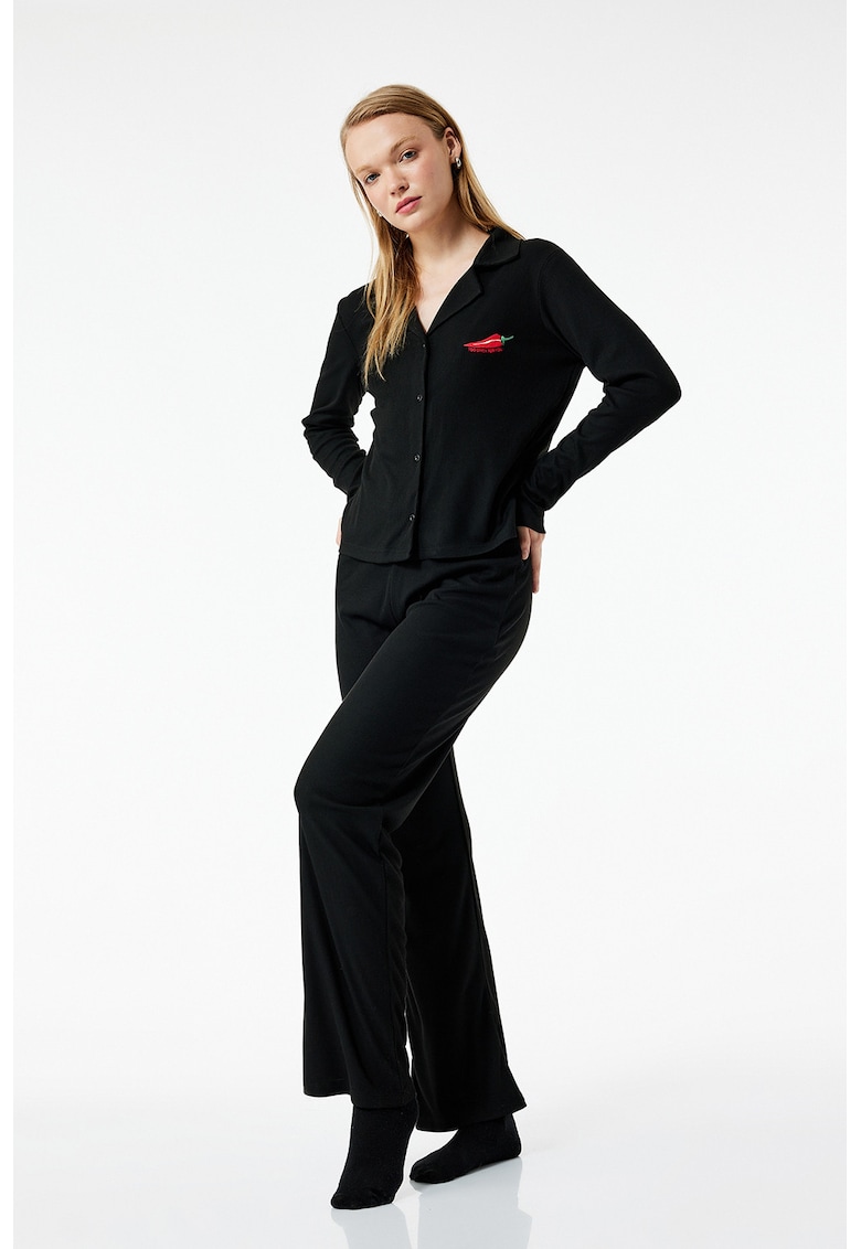 Pijama regular fit cu maneci lungi