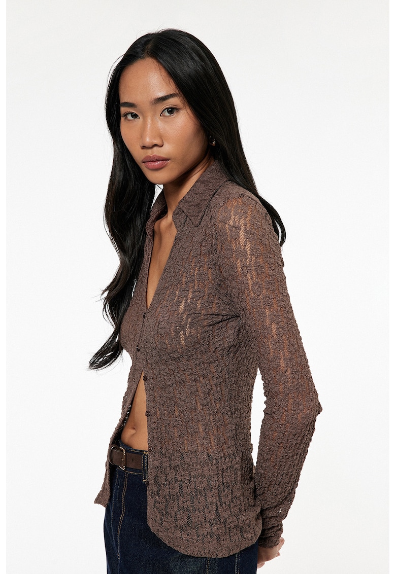 Camasa slim fit semitransparenta - Maro