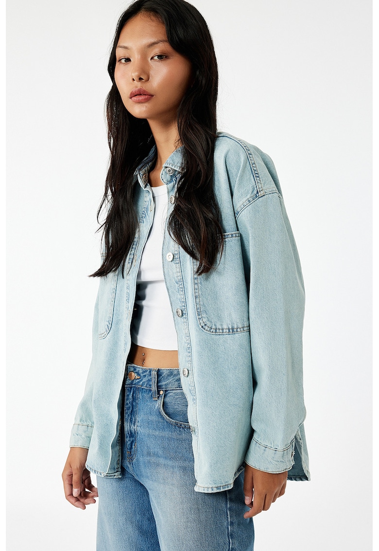 Camasa uni din denim - Albastru glaciar