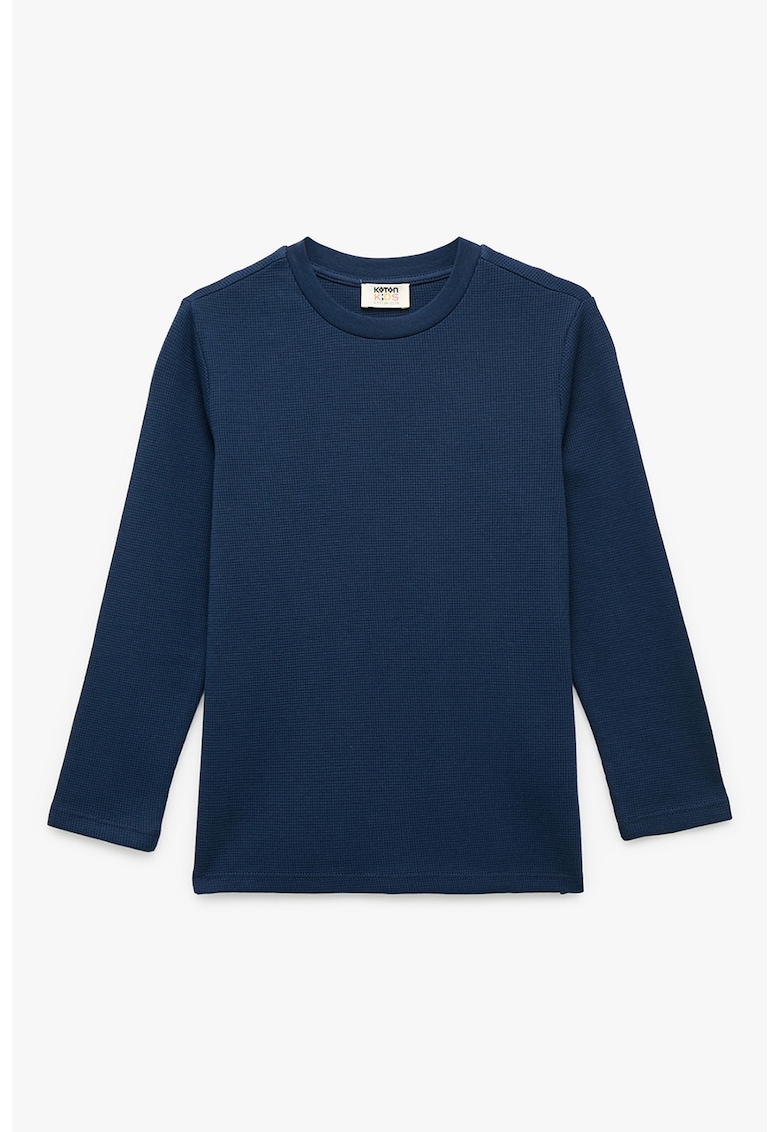 Bluza de bumbac cu decolteu la baza gatului - Bleumarin