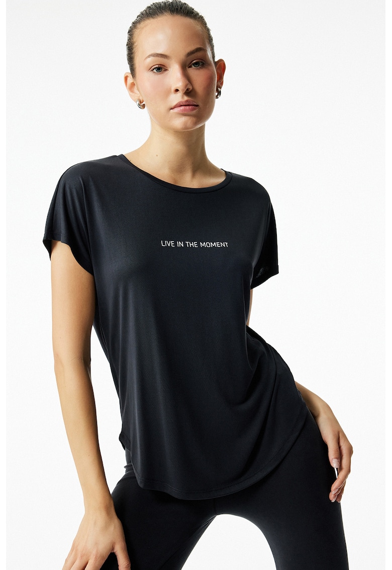 Tricou regular fit cu imprimeu text - Negru