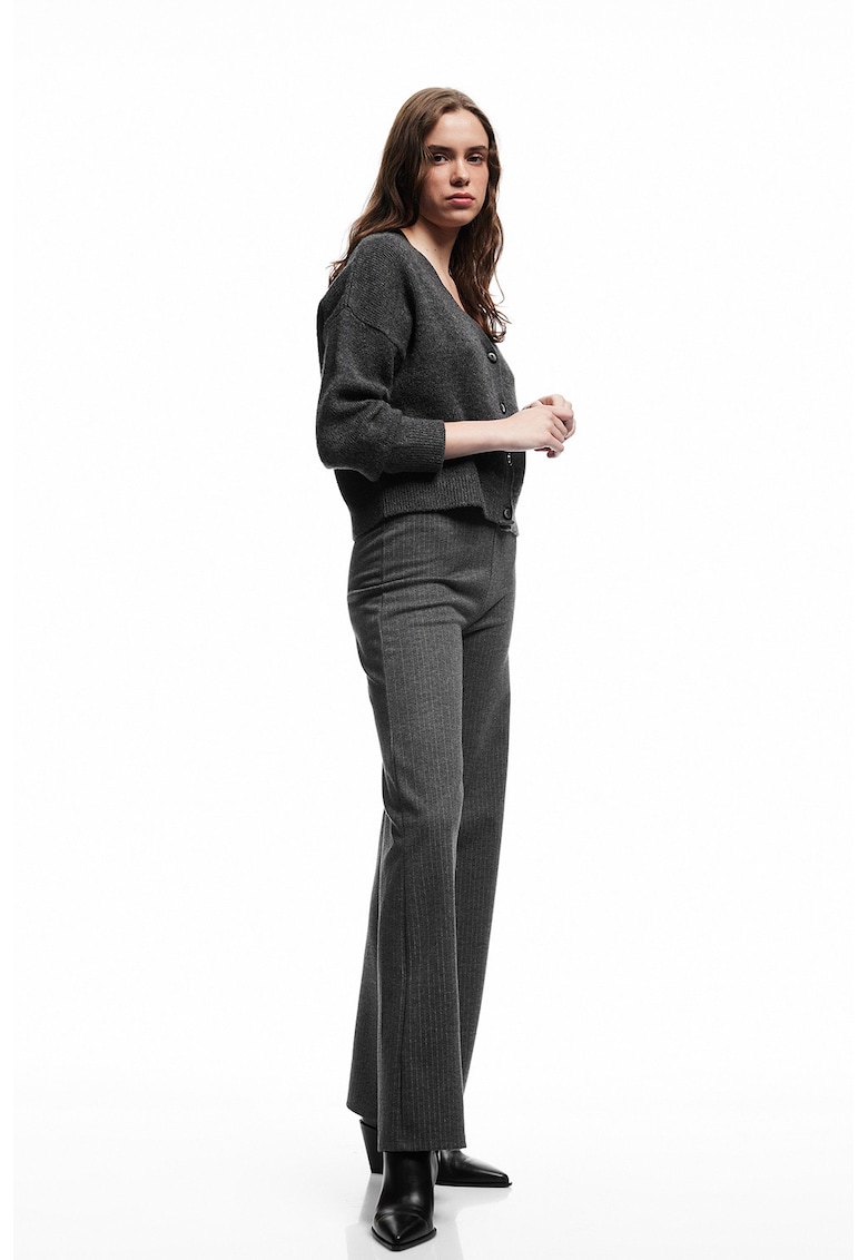 Pantaloni evazati cu model in dungi - Gri inchis melange