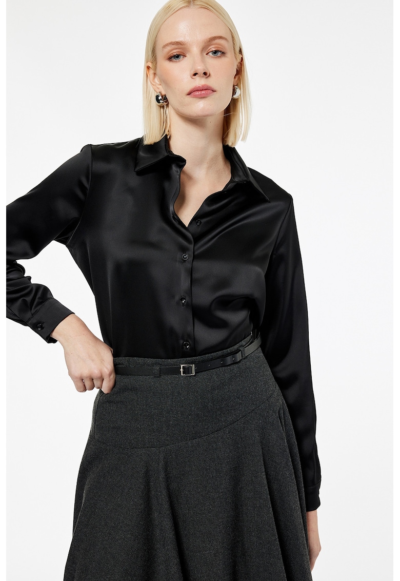Camasa din satin cu mansete cu nasturi - Negru