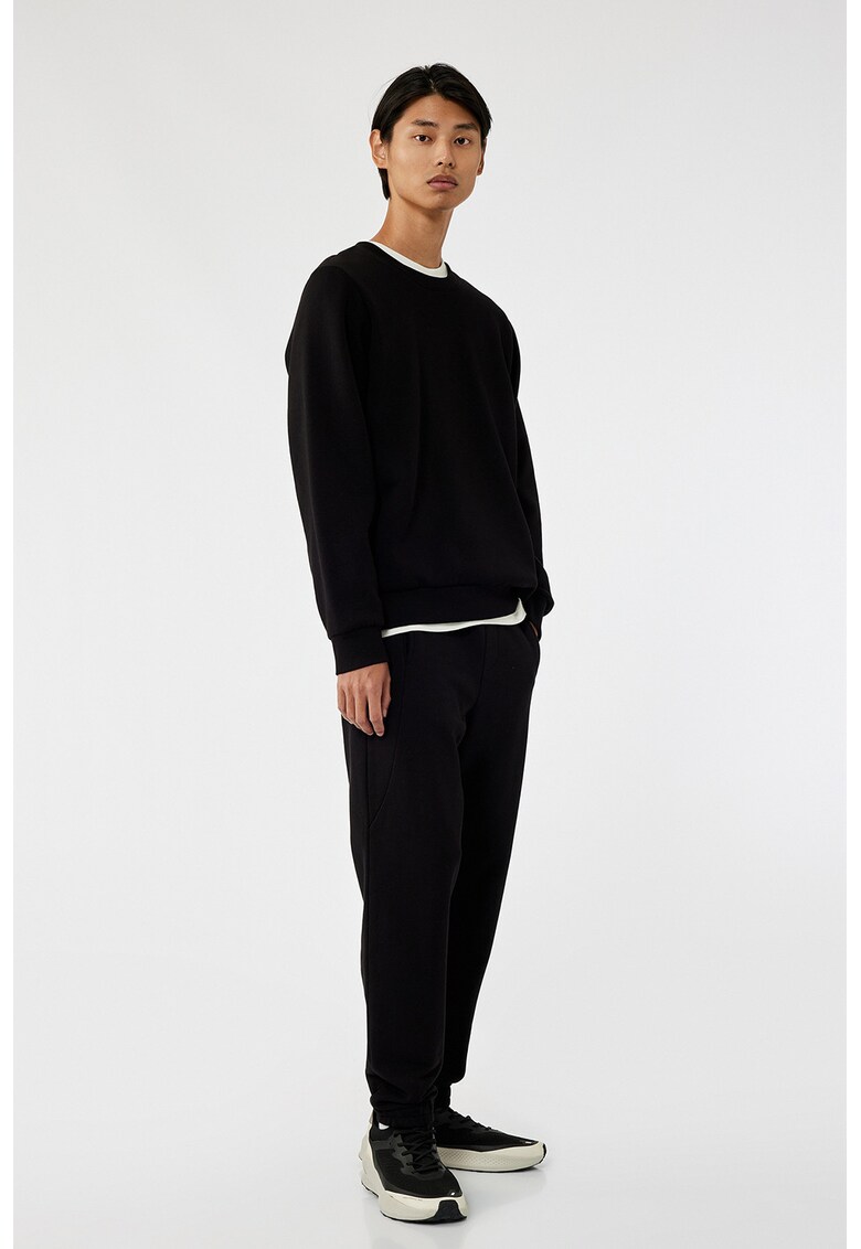 Pantaloni regular fit de trening cu talie elastica cu snur - Negru