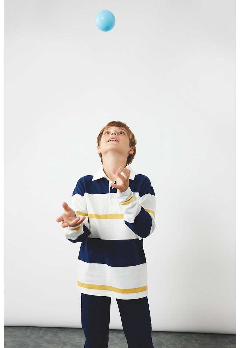 Bluza polo cu dungi - Alb/Galben/Bleumarin