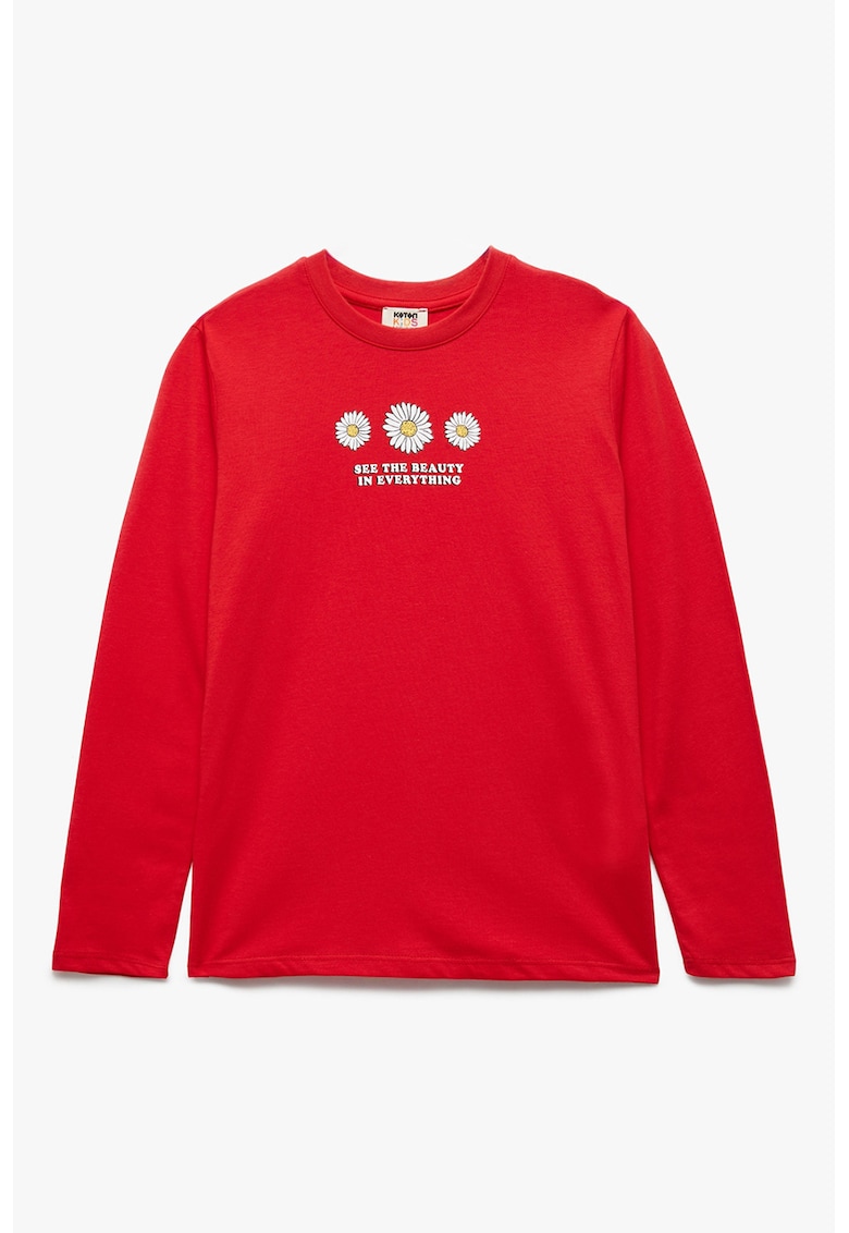 Bluza de bumbac cu imprimeu - Rosu/Alb