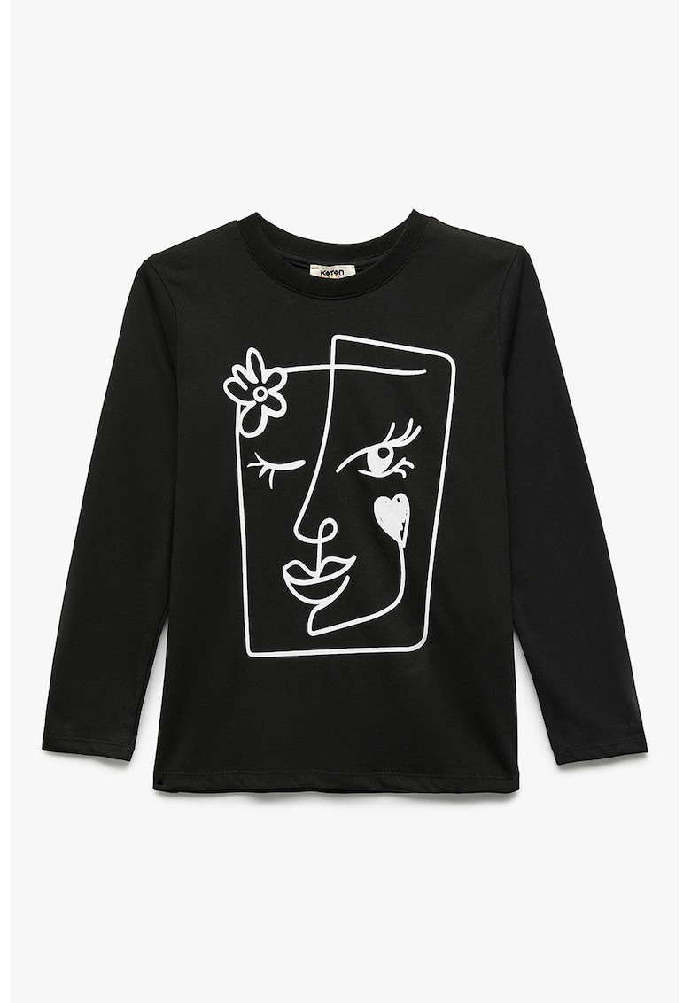 Bluza de bumbac cu imprimeu - Negru