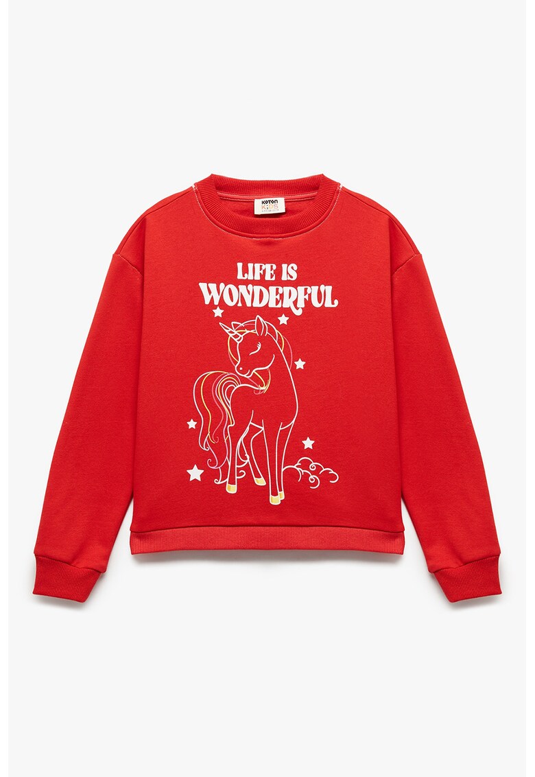 Bluza de trening cu imprimeu grafic si text - Rosu/Alb