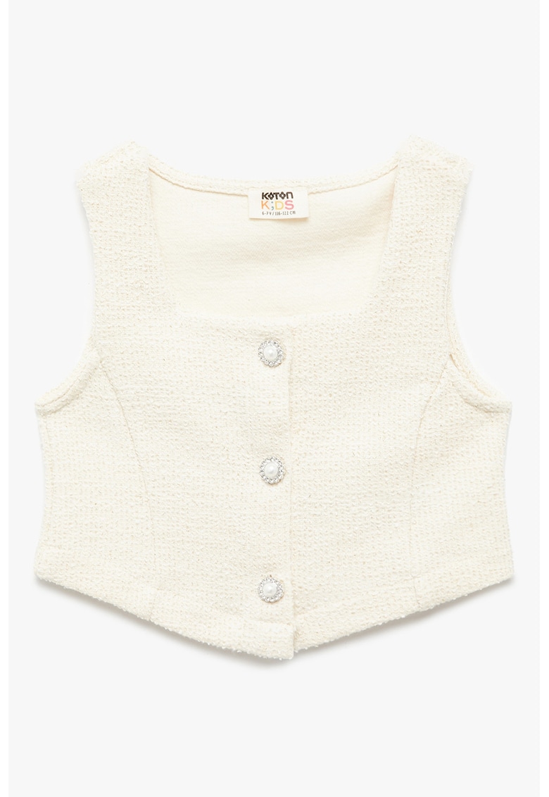 Vesta crop cu nasturi tip bijuterie - Alb fildes