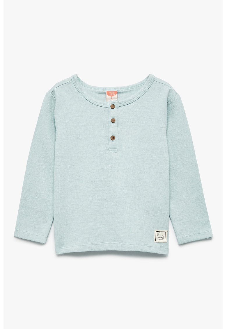 Bluza tricotata fin cu fenta cu nasturi - Verde menta