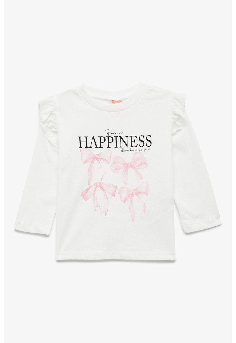 Bluza de bumbac cu volane - Alb/Roz