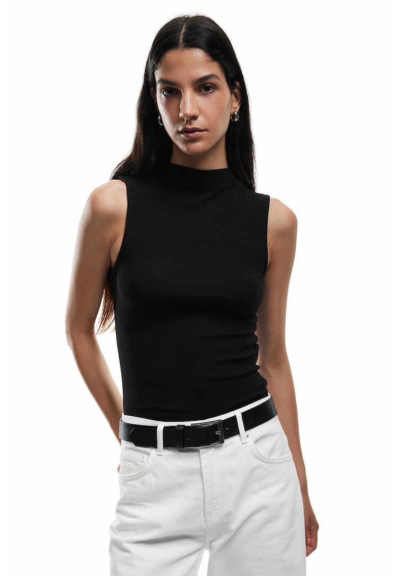 Top slim fit din amestec de modal - Negru