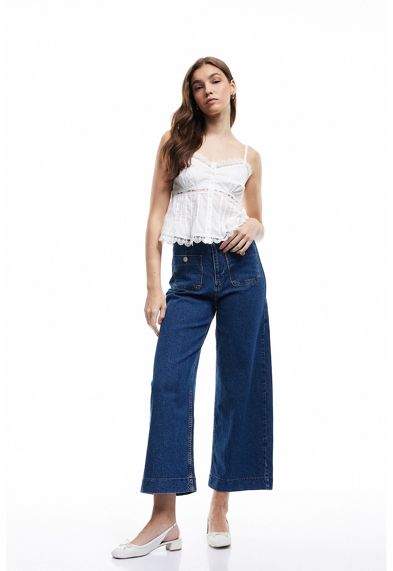 Blugi crop cu croiala ampla Sandra - Albastru melange