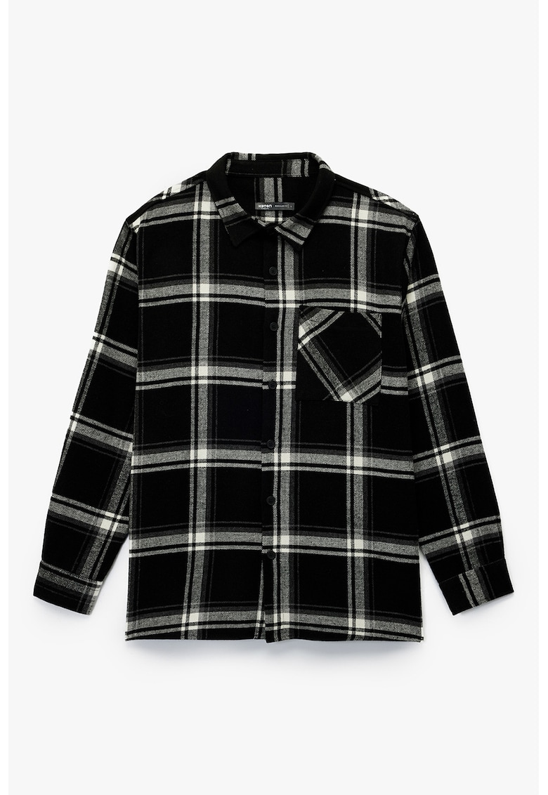 Camasa in carouri cu buzunar pe piept - Alb/Negru